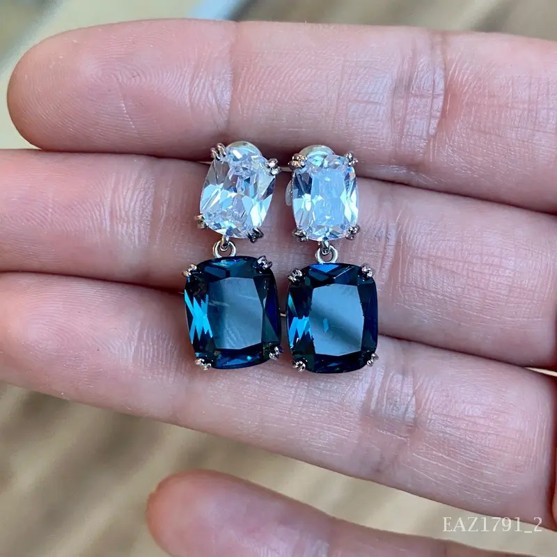 [EAZ1791-HU] Arete doble cristal color azul humo