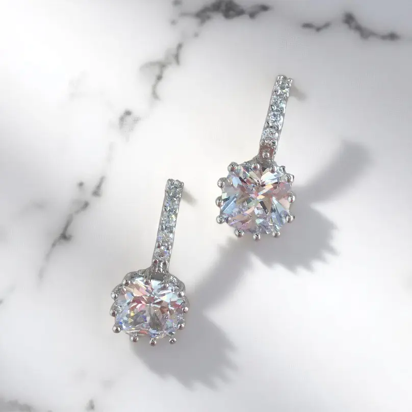 [EAZ1413-PL] Arete corto broche de presión (Cristal)