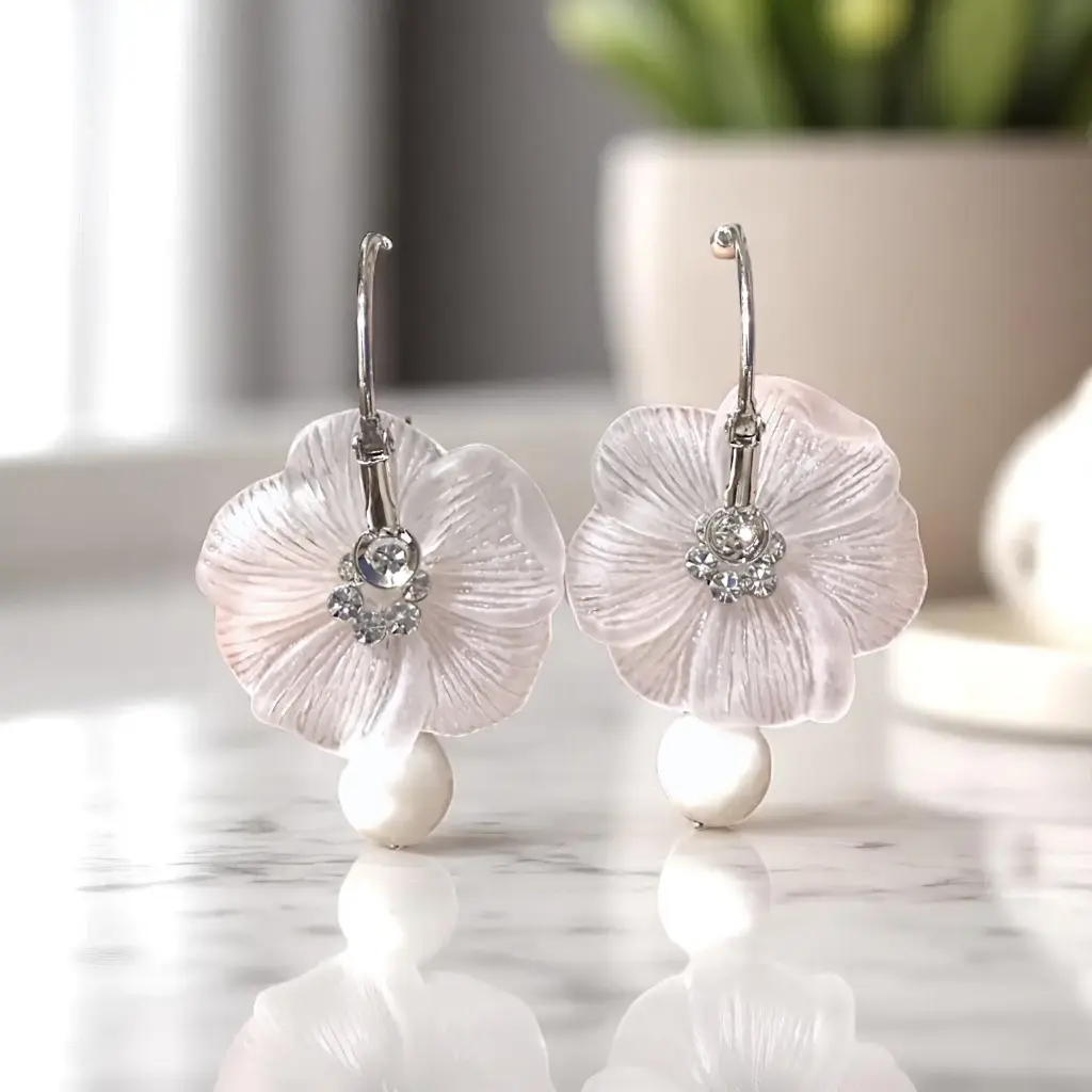 [EAZ1428] Arete blanco mate con centro de cristal