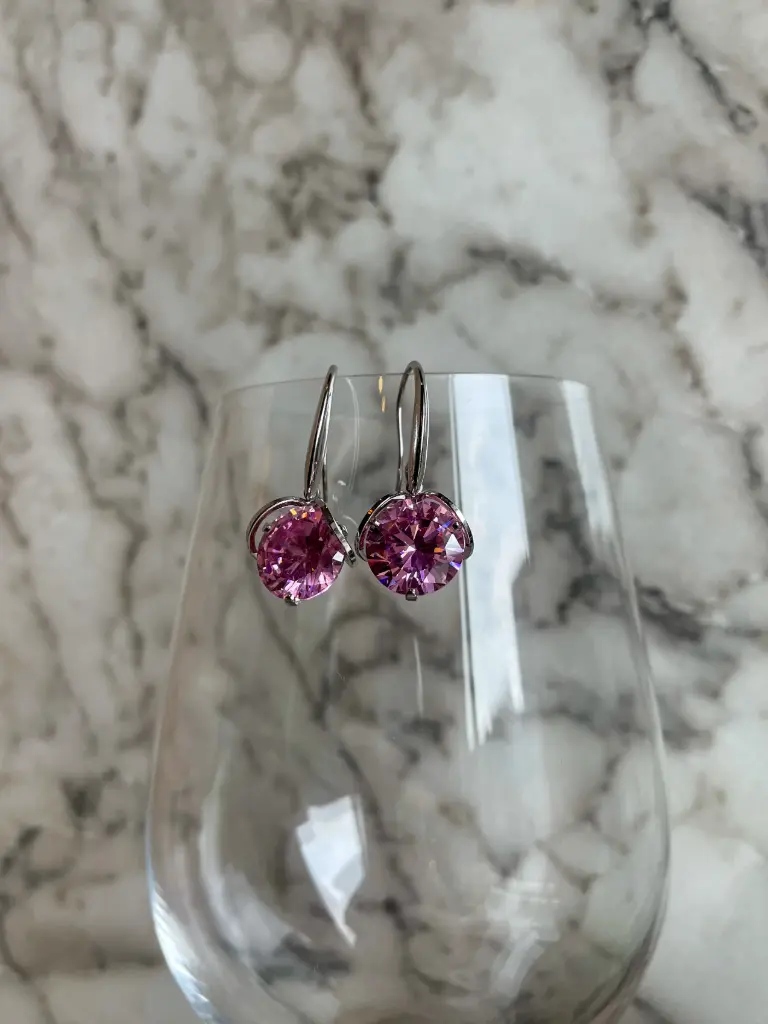 [EAZ1174-RS] Arete sencillo zirconia redonda (Rosa pastel)