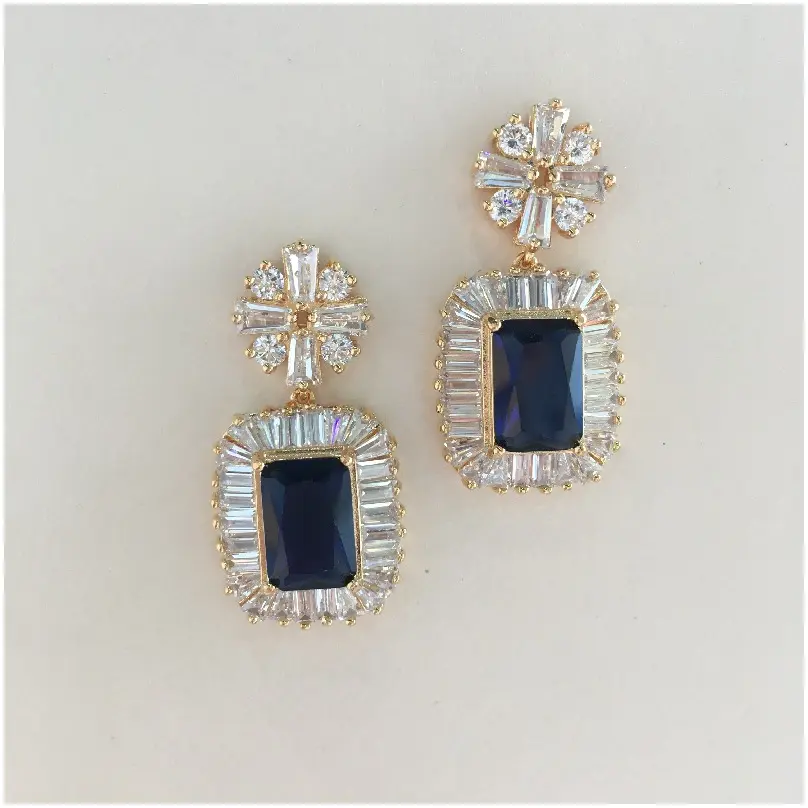 [EAZ1196-AZDO] Arete rectángulo clásico (Dorado, Azul marino)