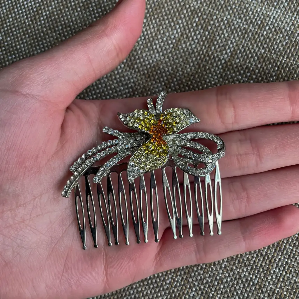 [HCH19-unico-ambar] Peineta de cristales y detalle en tonos ambar