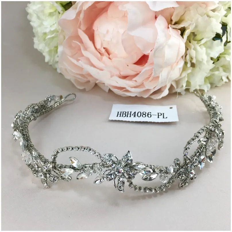 [HBH4086-PL] Diadema vintage de cristales semiflexible