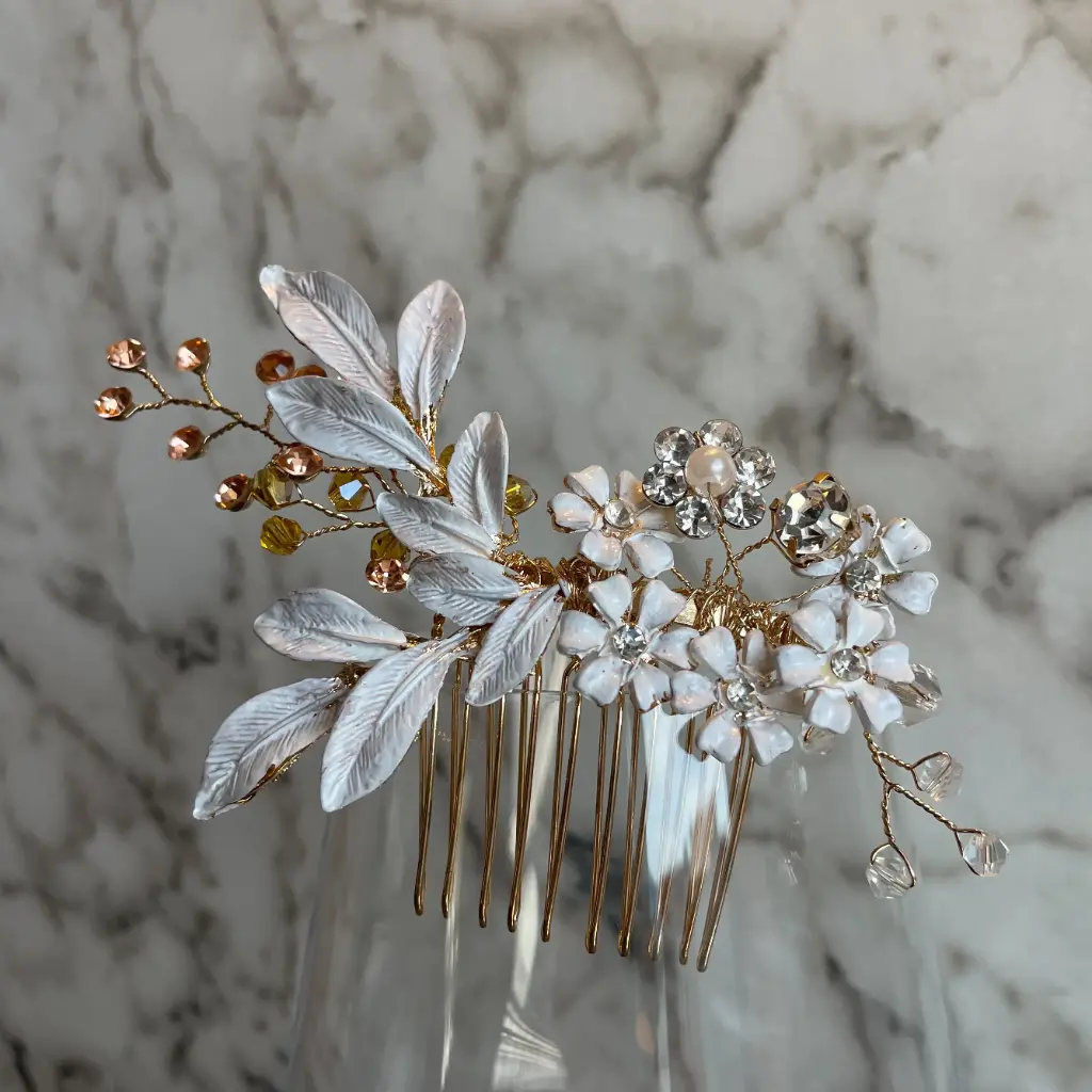 Peineta hojas plata brillo y mate