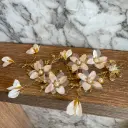 Tocado dorado con flores champagne