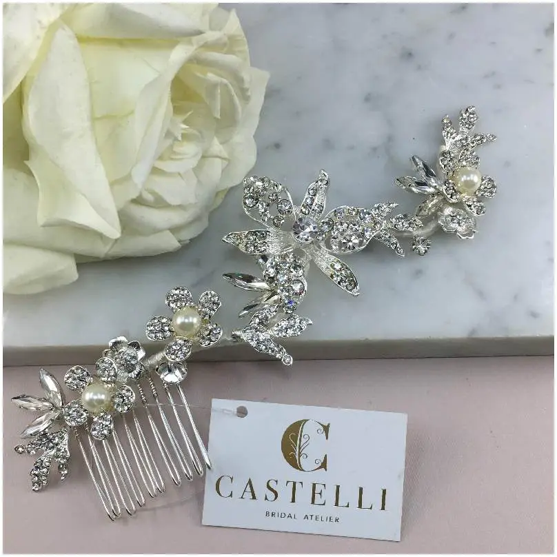 [HCN2193] Peineta alargada con toques florales