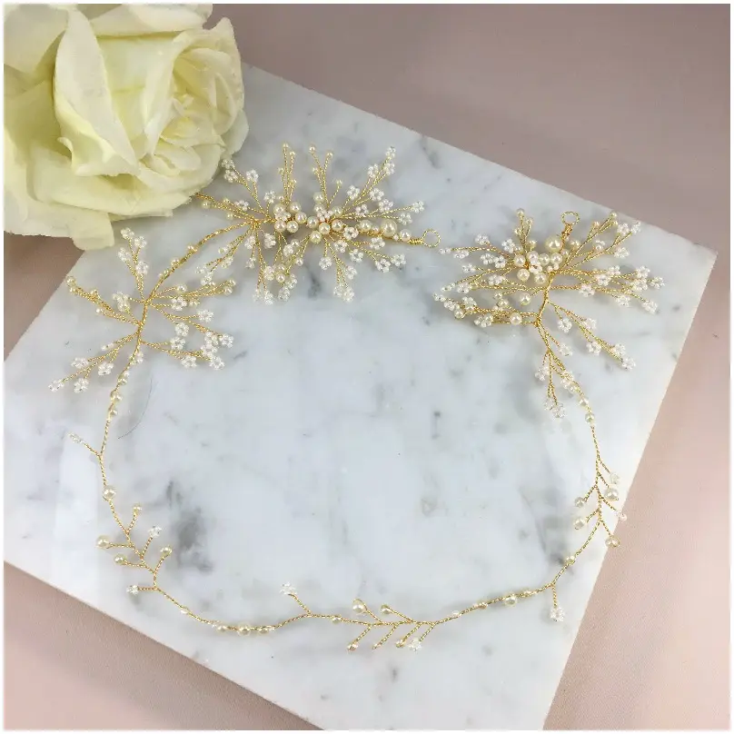 [HBN2217-DO] Bandita dorada ramificada en perlas 