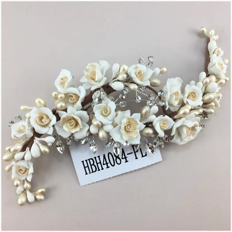 [HBH4084-PL] Tocado lateral en flores de porcelana