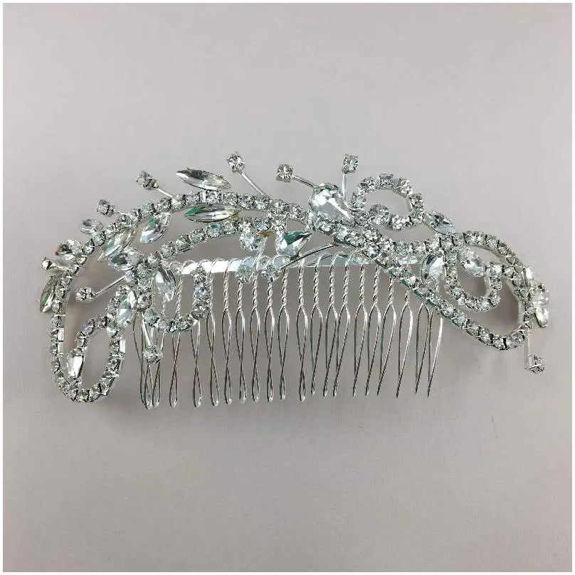 [HCJ3071] Peineta de estilo remolino con hojas de cristal y ramas con detalle circular 