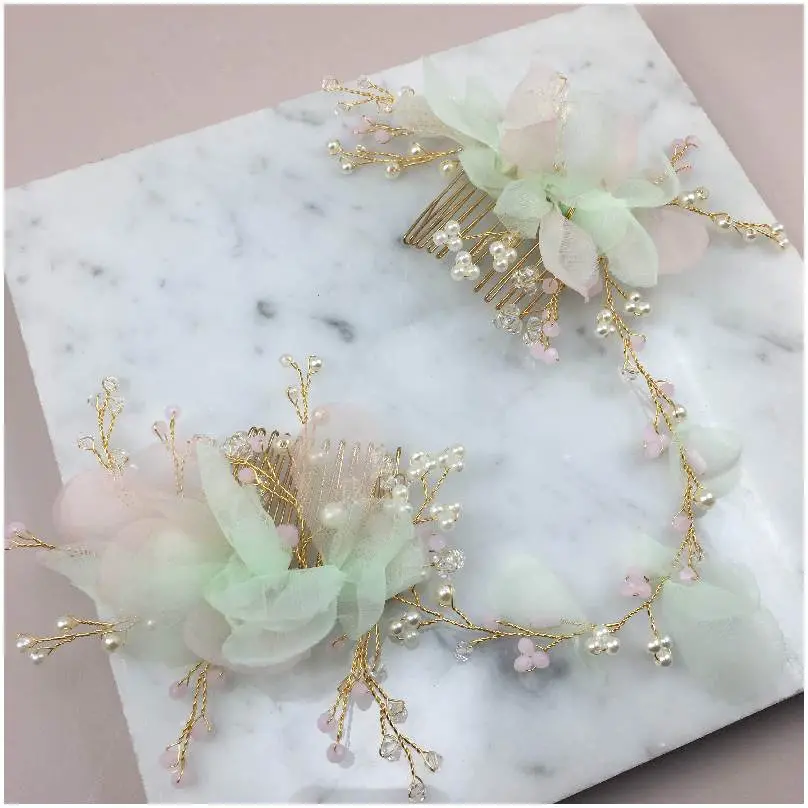 [HBN2540-DO] Diadema flexible con perlas y matices lilas