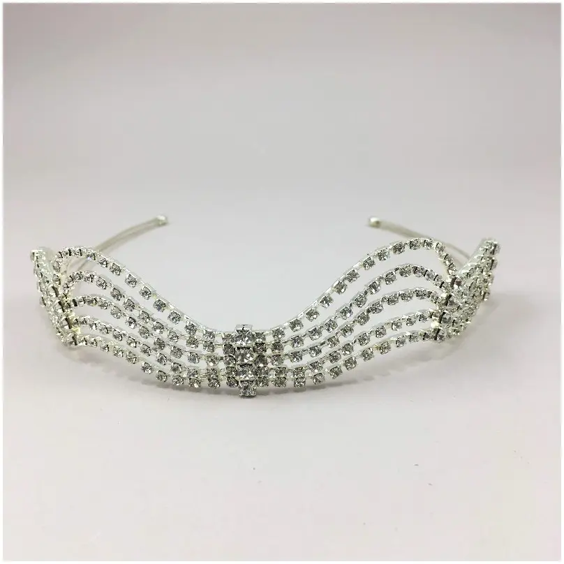 [HBJ3132] Tiara con cinco líneas onduladas de cristal 