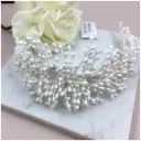 Tocado de pistilos en ramas con hojas plateadas de cristales 