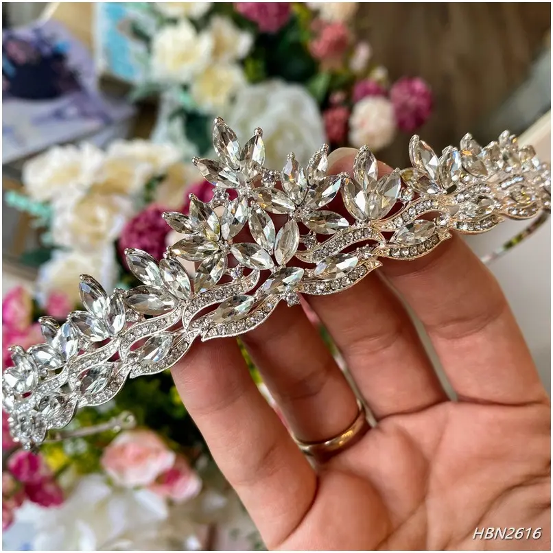 [HBN2616] Tiara cristales en tono plateado