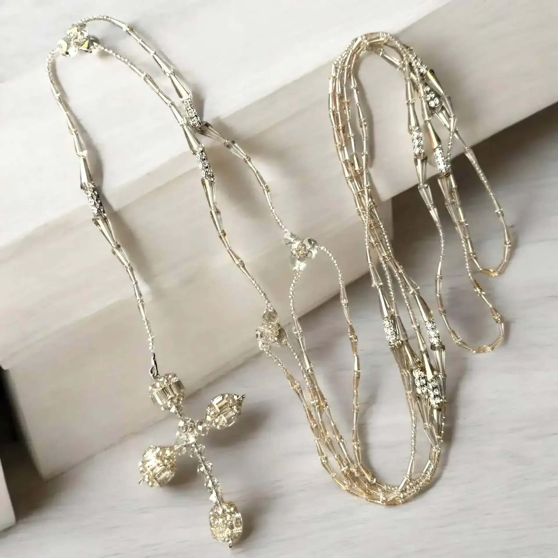 [LZN0138] Lazo de cristal color champagne delgado