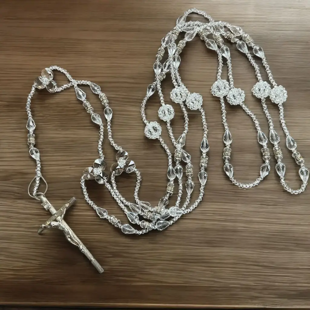 [LZN0139-cristalesgota-cruzCristo] Lazo de cristal con tejido en forma de corona