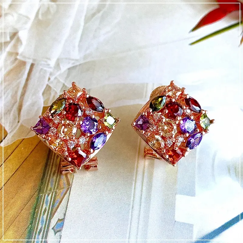 [EAZ2711] Arete cuadrado con incrustacion colores