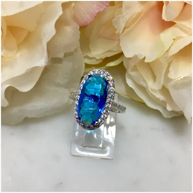 Anillo zirconia turquesa