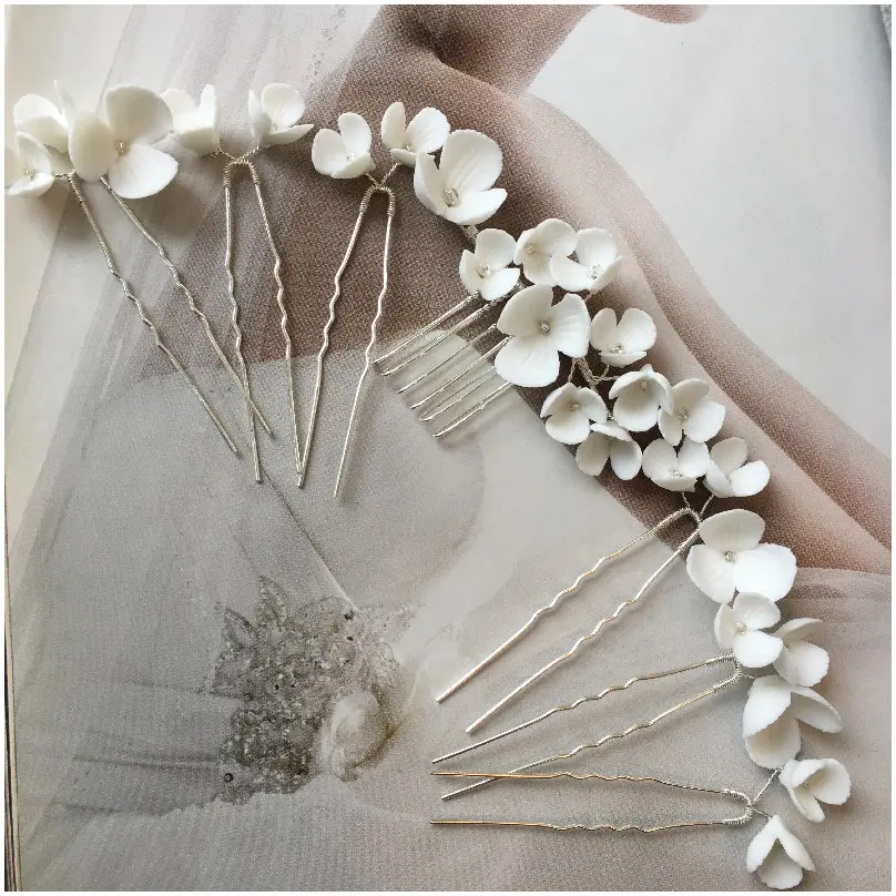 [HCN2233] Conjunto de horquillas de flor de porcelana