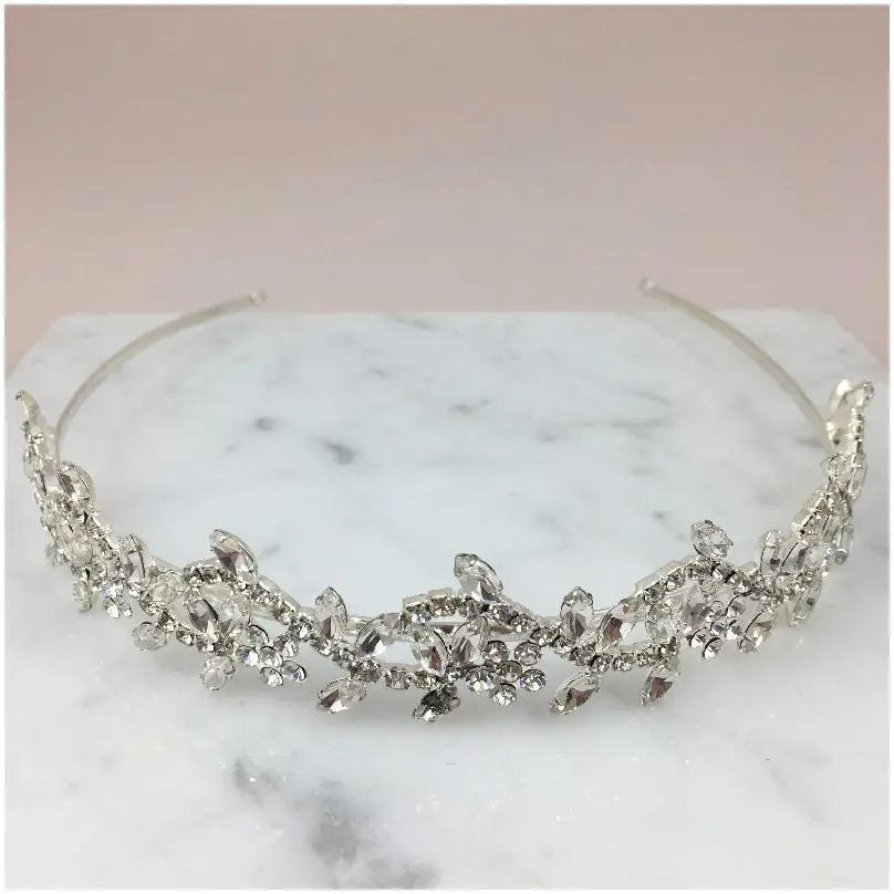 [HBJ3153] Tiara cubierta de hojas de cristal 
