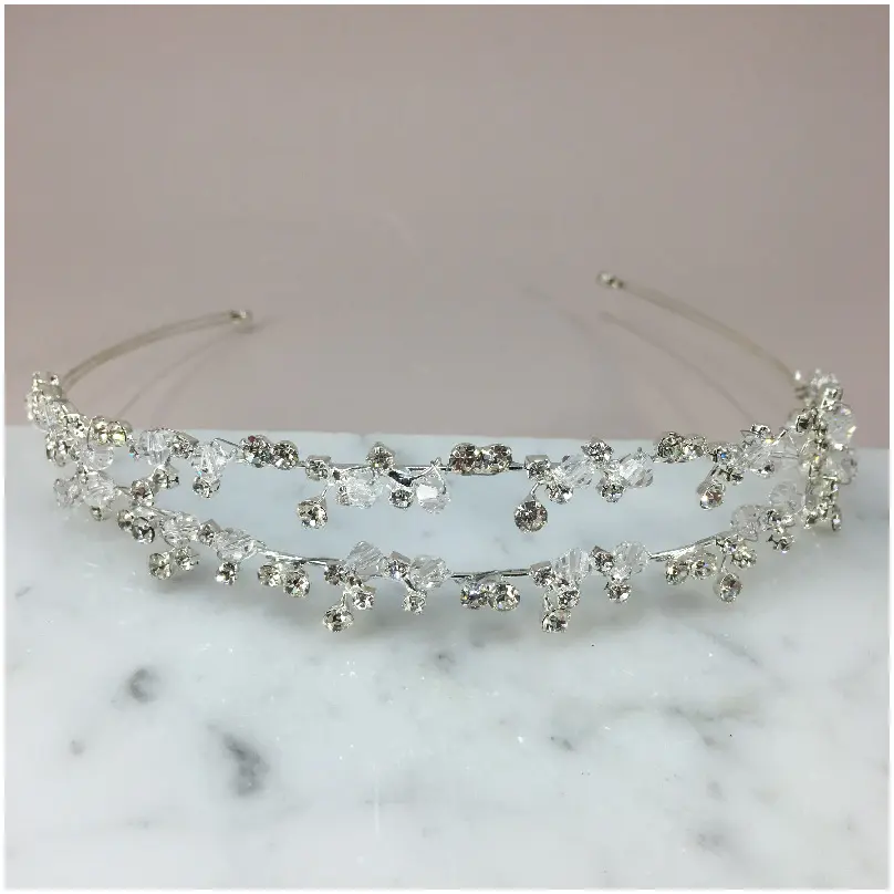 [HBJ3003] Tiara doble con combinación de cristales 