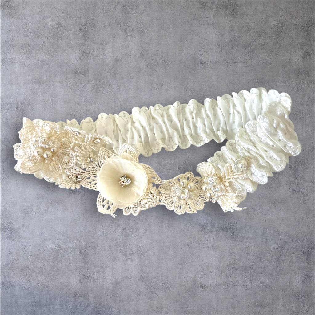 Liga de novia | Encaje ivory | Flores 