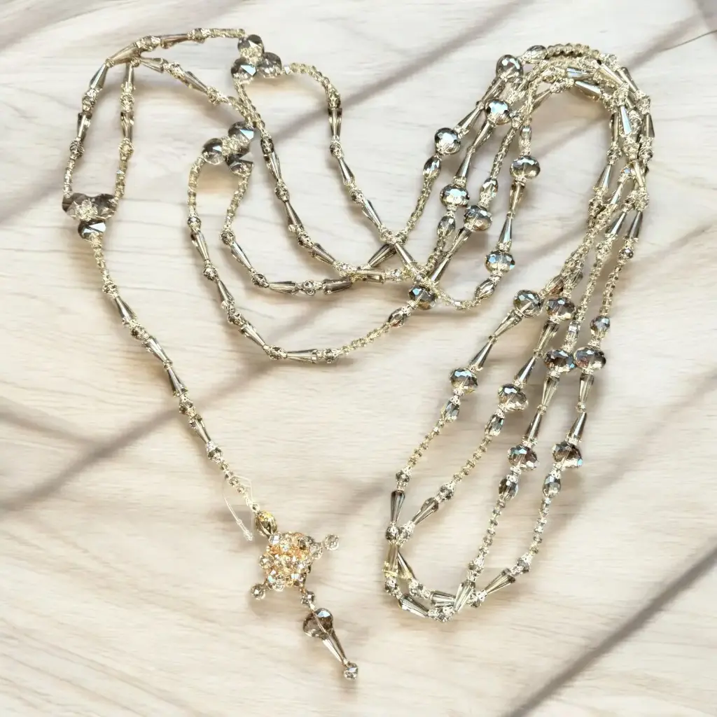 [LZN0148] Lazo de cristal color champagne con cuentas medianas ovaladas
